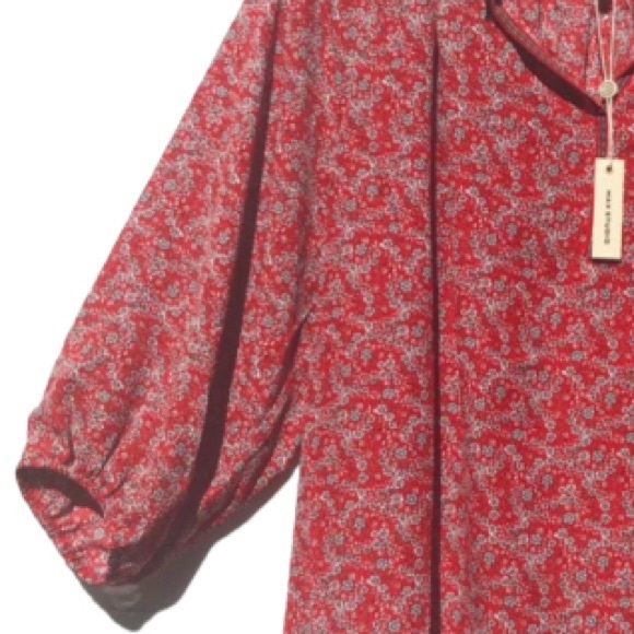 Max Studio Crepe Peasant Blouse Red Floral Print Size 2X - Picture 7 of 16